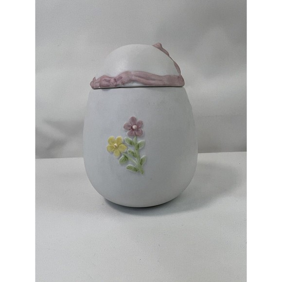 Vtg 1991 Lefton China Porcelain Egg Trinket Box w/Lid Ribbon Floral Hand Painted - Picture 3 of 6